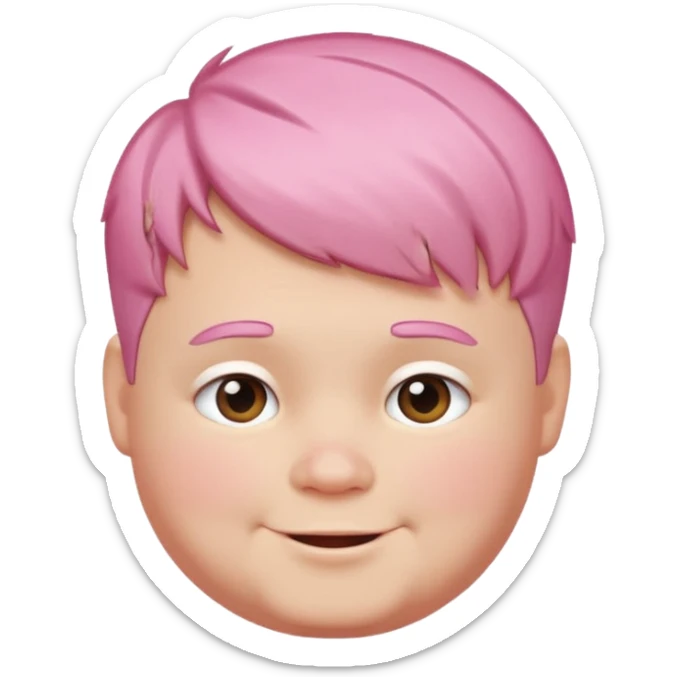 un nene blanco rellenito con pelo corto rosa,  con la sonrisa para abajo sticker