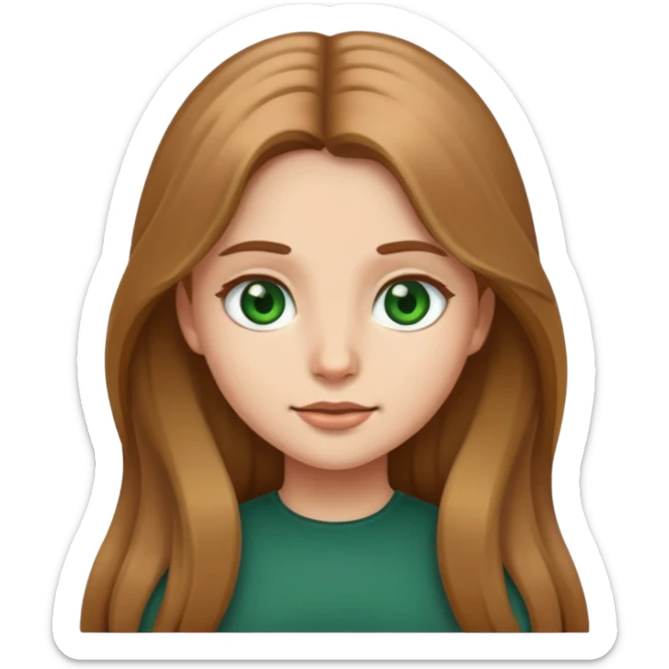 Girl emoji with light brown long hair, dark green eyes sticker