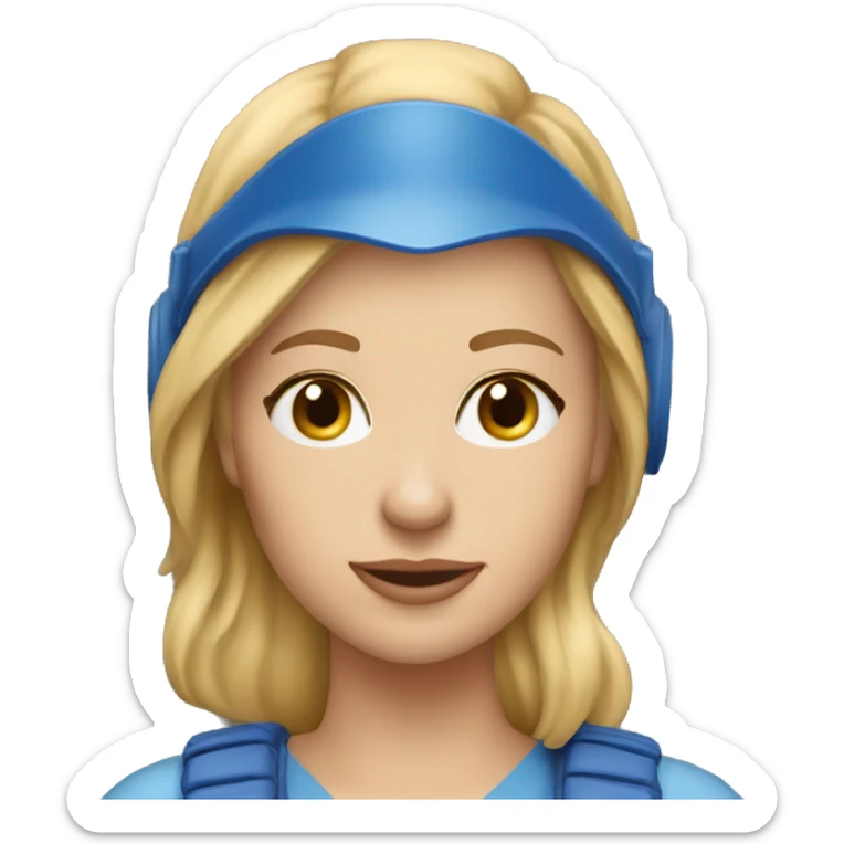 Pretty Honey blonde woman fair skin in blue helmet and blue flight jumpsuit  sticker