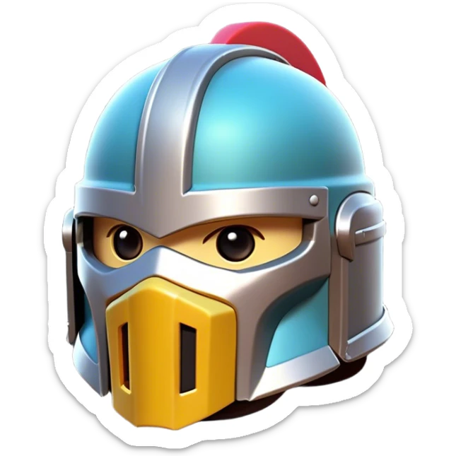 Clash of Clans aesthetic: Cinematic Playful 3D Isometric Helmet Emoji, rendered in a 3D vector-style similar to standard emojis with minimal shading and bold, simplified shapes. A compact, distinct form with signature details, softly glowing with a fantasy RPG magic charm. Simplified yet unmistakably iconic, highly detailed and consistent, glowing with a soft radiance and high shine. Stylized with a touch of heroic grandeur and a soft glowing outline, capturing the essence of a beloved gaming relic with a friendly, playful manner! sticker