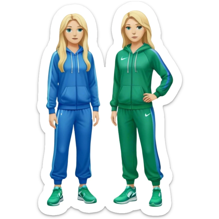 Full Body white female basketball head coach with long blonde hair in a blue and green Nike sweatsuit sticker