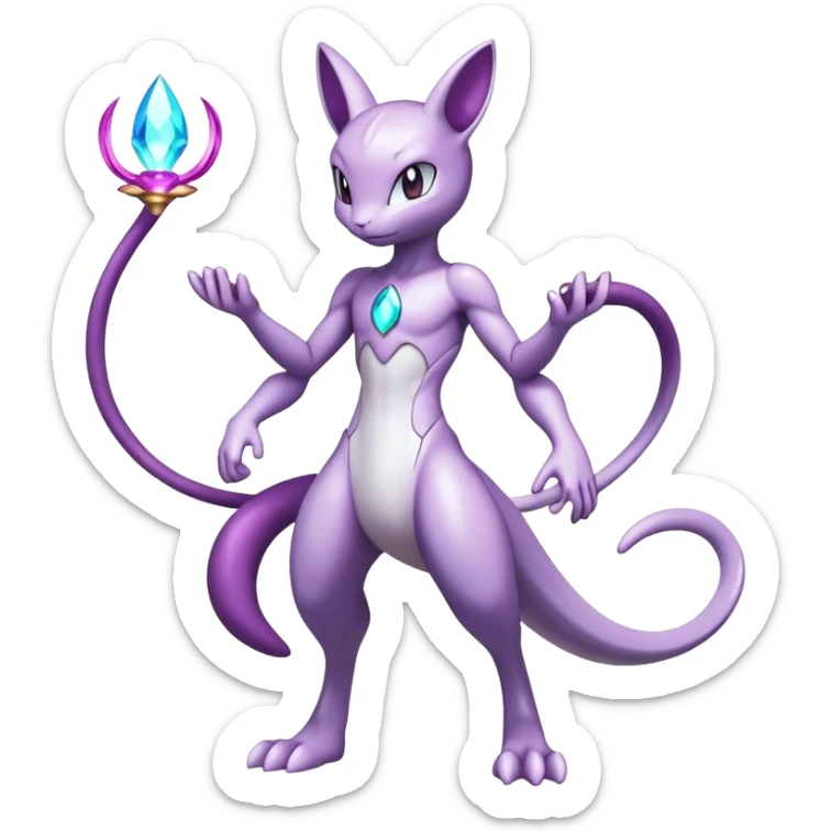 Anthro Sona Colorful Godly Celestial Shiny Mewtwo-Fakemon Fantasy Creature Full Body sticker