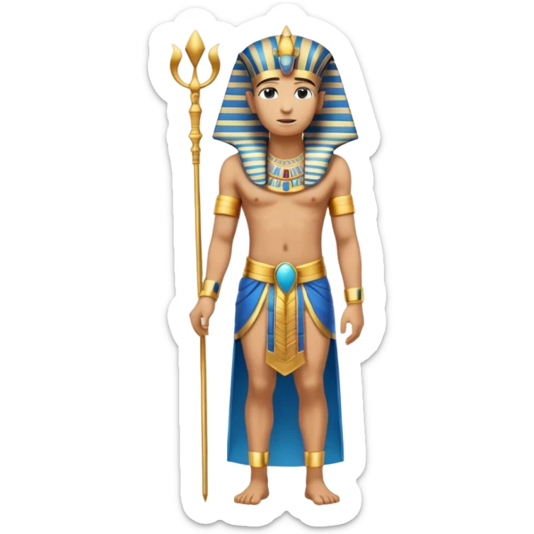 pharaoh full body standing pose gold and blue headdress traditional Egyptian attire sticker
