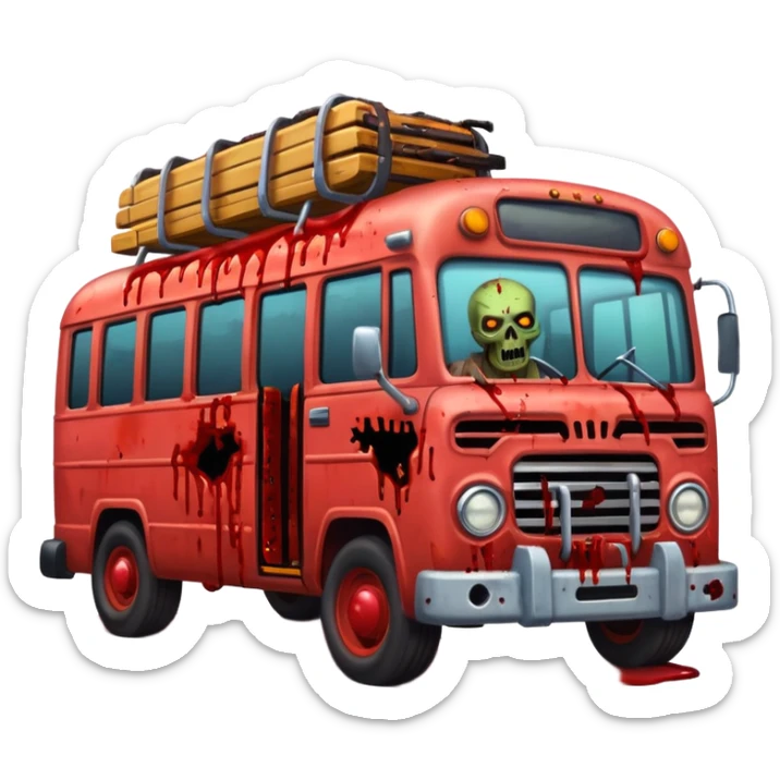 Zombie apocalypse bus..... in the style of your bleeding skull art. More blood and a zombies stuck to the grill that have been ran over. And chainsaws mounted to it to kill more zombies sticker
