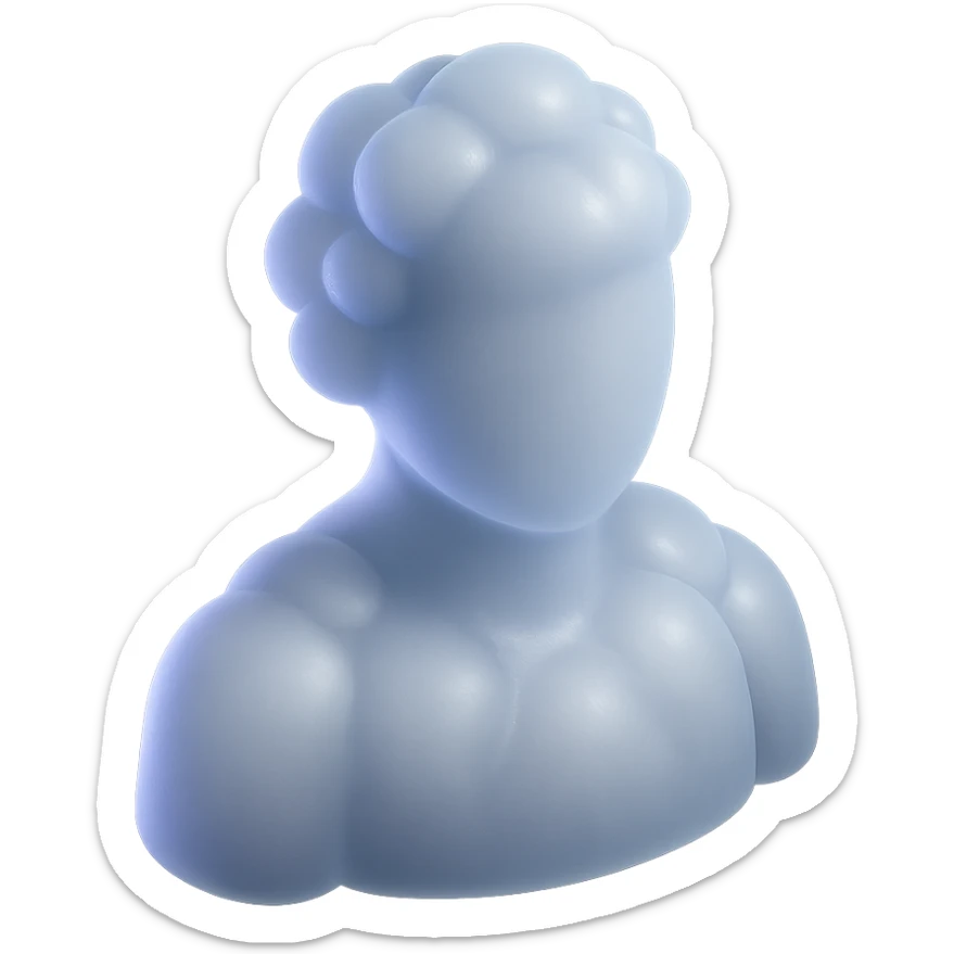 A person from the shoulders up, entirely composed of fluffy white convex clouds sticker