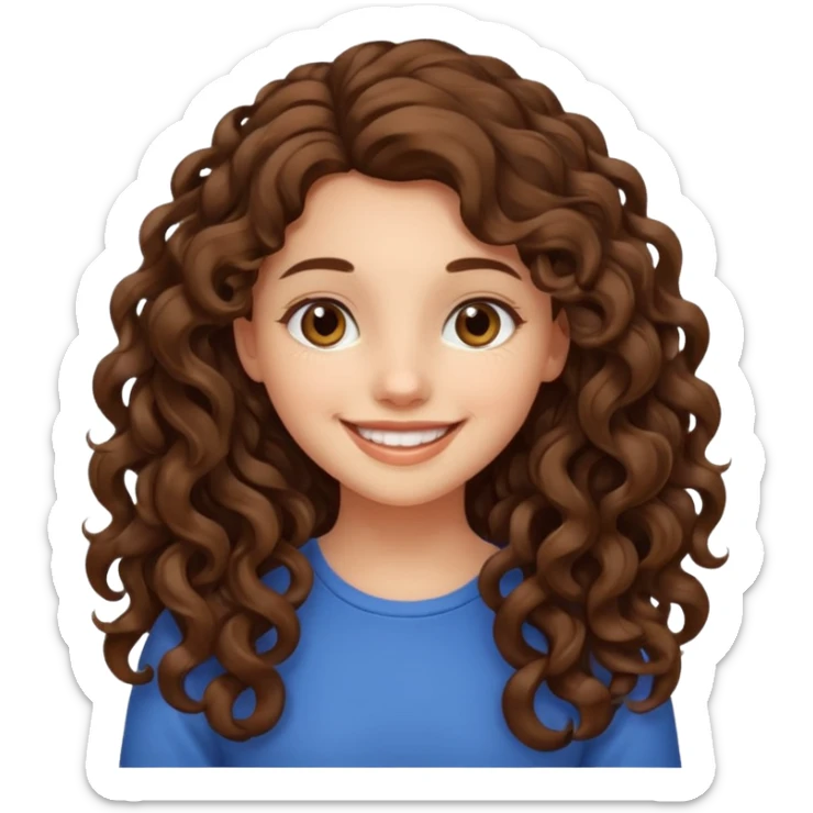 crée moi une jeune fille très belle avec les cheveux bouclés long brune sticker