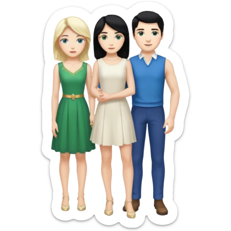 2 Person, prince, upright, black Hair, blue eyes, whole body, Woman, blonde Hair, Green eyes, bending knee, sleveless White Dress, sticker