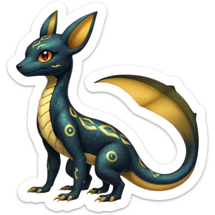 Shiny beautiful gorgeous ethereal Scaley Exotic Salandit-Umbreon-Fakémon-hybrid-creature (full body) sticker