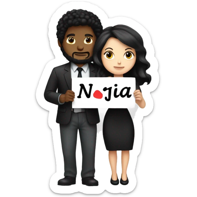 White woman with black hair and man with black hair huging holding sign Nafija i Jakov 4ever sticker