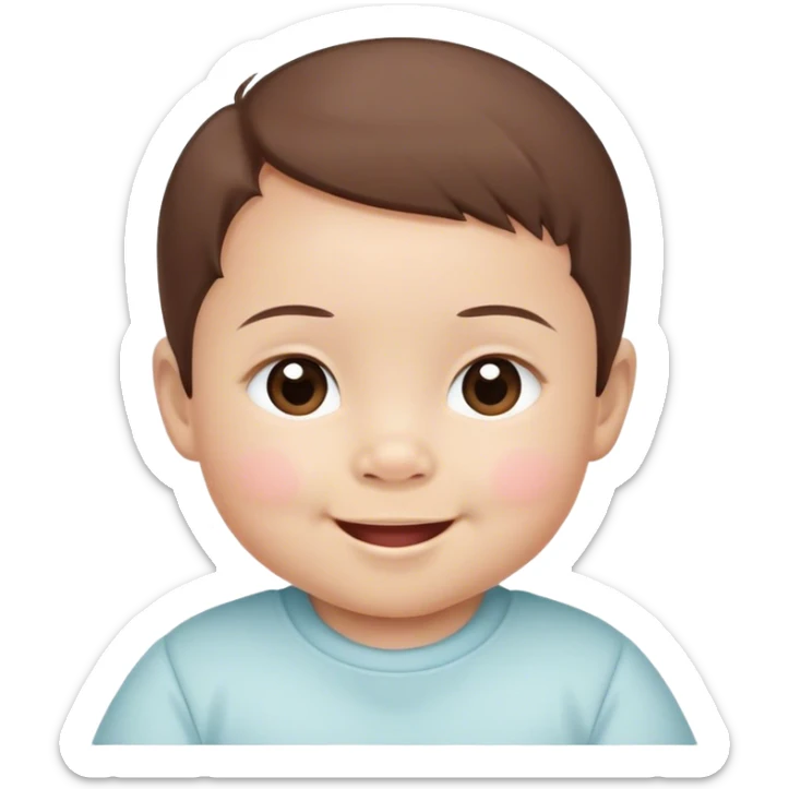 mixed asian and Caucasian baby, rosy cheeks with small combed brown hair, smiling  sticker