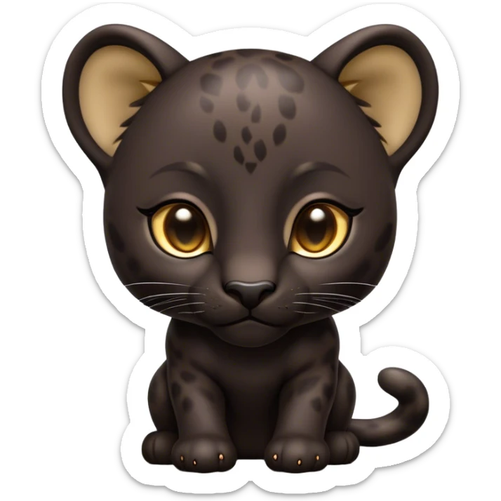 Cinematic Noble Baby Panther Portrait Emoji, Poised with a touch of regal innocence, featuring a compact, sleek build with soft, dark fur and large, soulful eyes, Simplified yet sharp and sophisticated features, highly detailed, glowing with a gentle, mysterious glow, high shine, intelligent and endearing, stylized with an air of youthful authority, focused and attentive, soft glowing outline, capturing the essence of a tiny jungle guardian that appears ready to pounce out of the screen with effortless charm! sticker