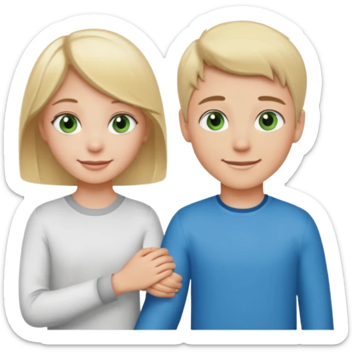 blonde blue eyed boy smiling with pale brunette green eyed girl sticker