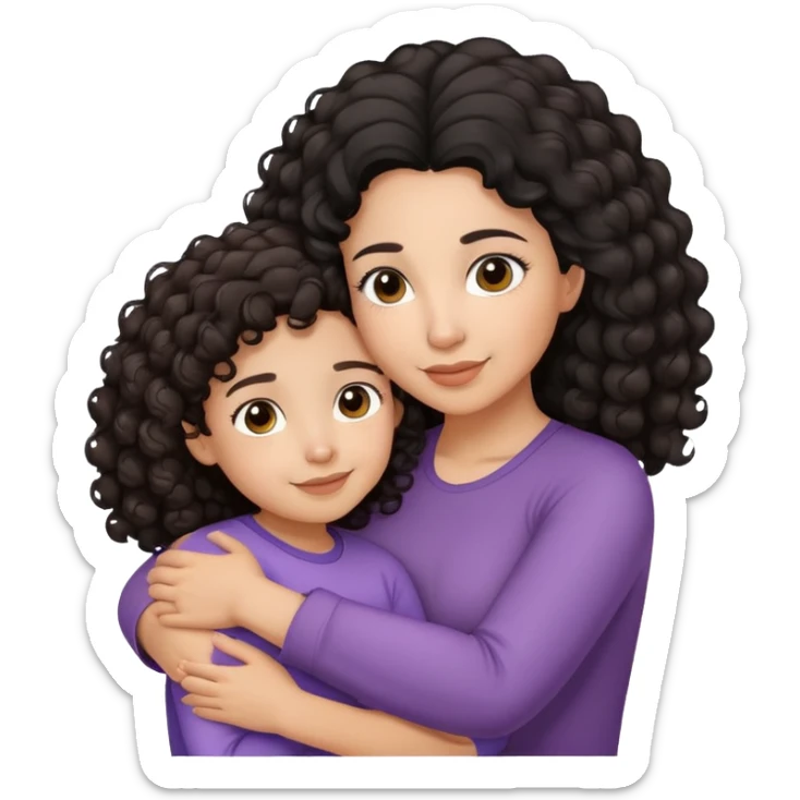Hispanic mother curly black hair and daughter with straight brown hair hugging sticker