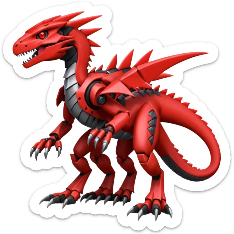 Cool Edgy Black Red Digimon-Fakemon-Guilmon-Velociraptor-Dragon-Mecha full body sticker