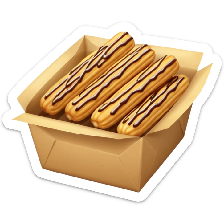 Add chocolate drizzle on top of the crispy golden churros, put then on a pakage sticker