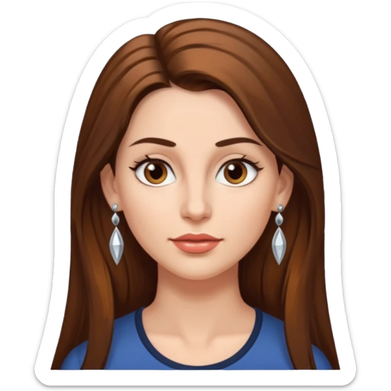 Head of a 35-year-old woman, fair skin, long brown hair combed to one side and silver earrings, small lips and pointed nose, brown eyes. sticker