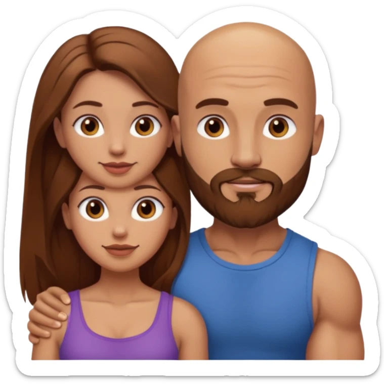 couple in love, man bald and muscular with brown beard, woman with long hair sticker