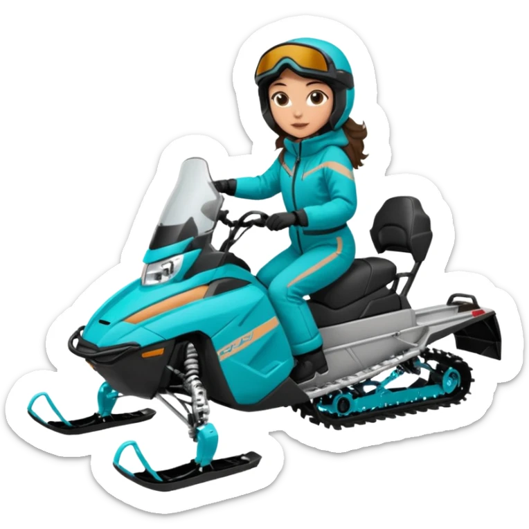 Can you create an emoji of a brunette girl on a teal polaris khaos 850 155 snowmobile about to jump sticker