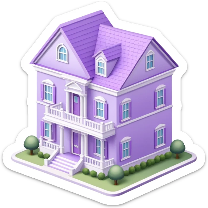 Light purple sorority house mansion, southern, isometric dollhouse-style, realistic sticker