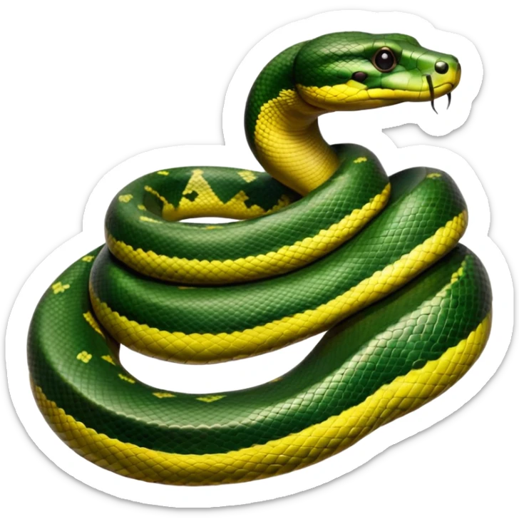 A photo-realistic digital illustration of a Green Anaconda, chest upward, with a broad, flat head, muscular body, and high-set eyes. Its olive-green body is covered with symmetrical, bold black oval spots, and its smooth, glossy scales highlight its large, powerful build. sticker