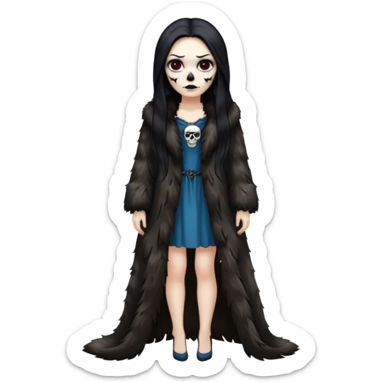 An attractive Alaskan princess, full body, facing to the right. In the style of your bleeding skull art. sticker