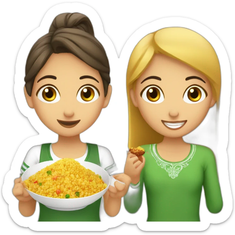Algerian girl eating couscous and French girl eating pas y’a sticker