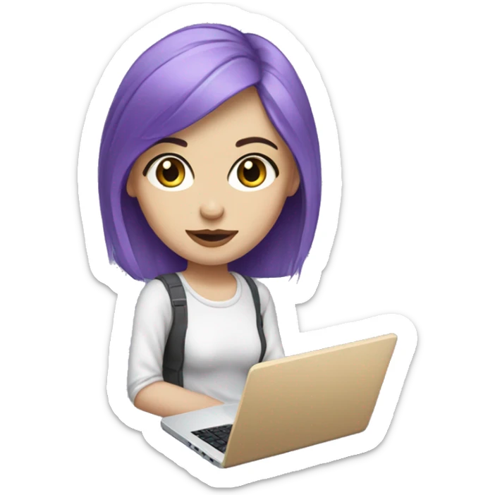Graphic Designer argentinian girl with laptop, purple hair, purple eyes and pale skin sticker