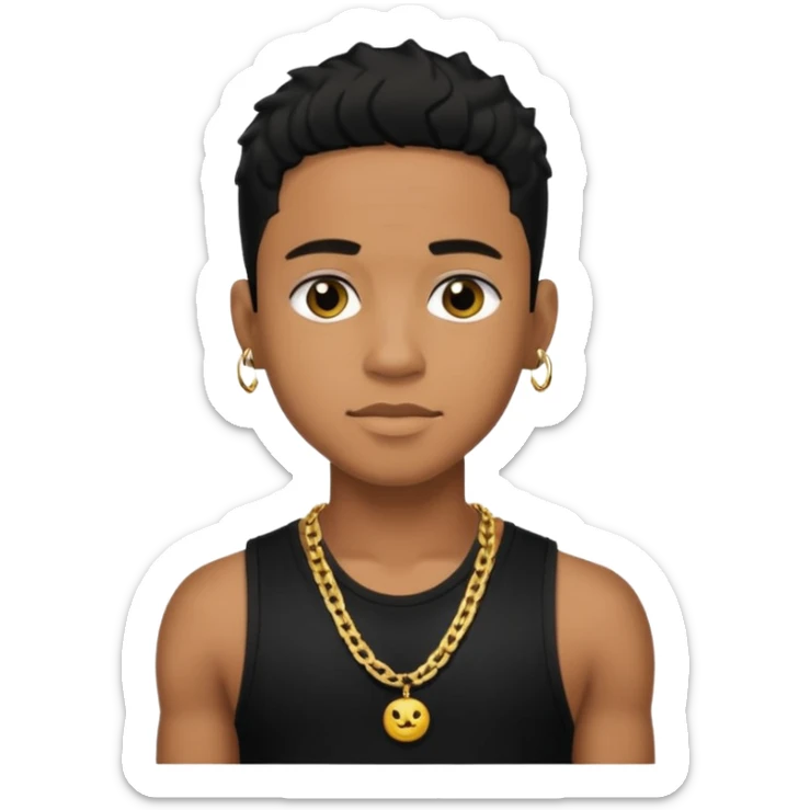 Lil Fizz medium dark skin, black hair, black tank top with necklace sticker