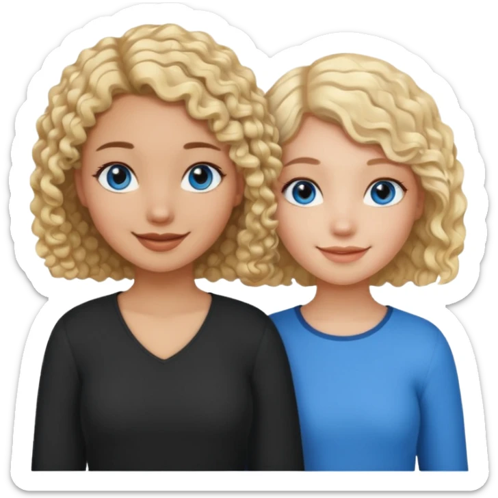 Girl best friends, one white with blond bob and blue eyes, one black with curly hair sticker