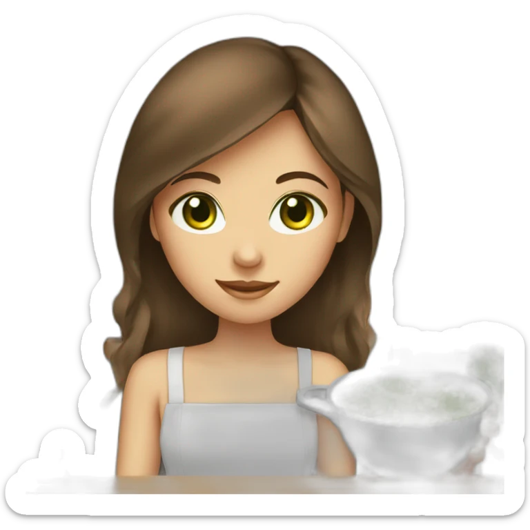 girl with brown hair and green eyes cooking sticker