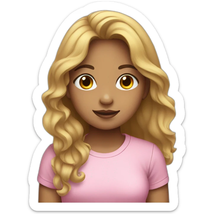Indonesian girl with long wavy hair, wearing a pink baggy tee and black leggings. sticker