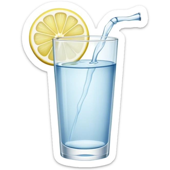 Cinematic realistic glass of water with a slice of lemon floating in it sticker