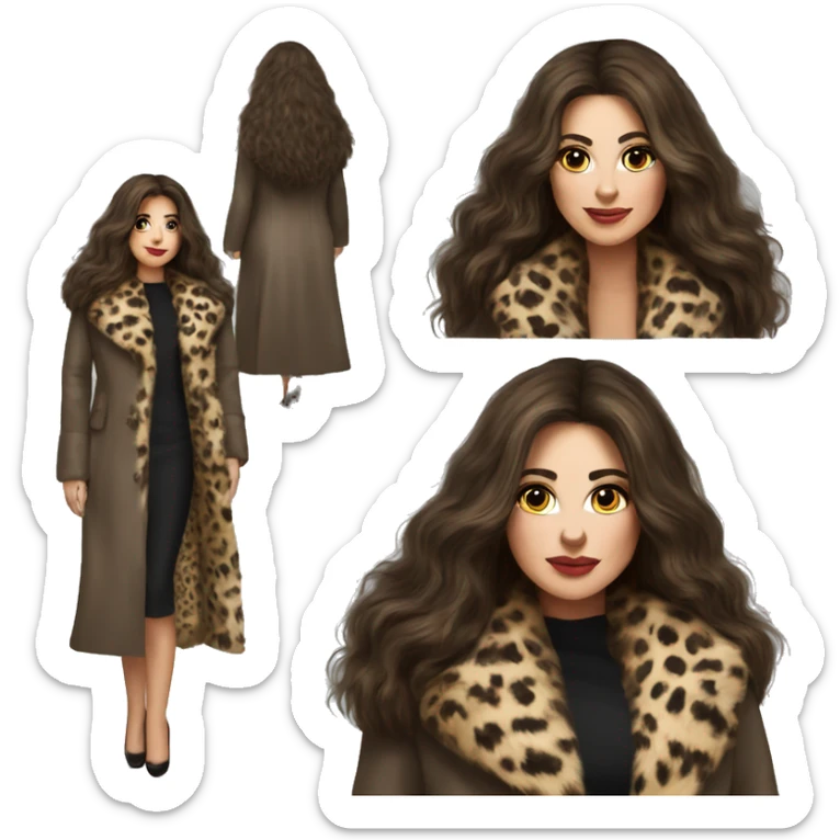 Beautiful Woman Realistic long hair brunette Mob wife fur coat with Leopard  sticker