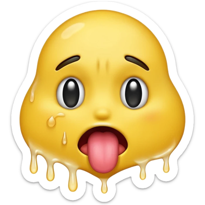 Generate a distressed and sweaty emoji with white tears dripping off of its tongue sticker