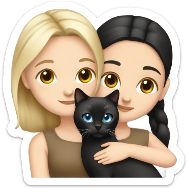 A white girl with dark hair is hugs a Siamese cat sticker