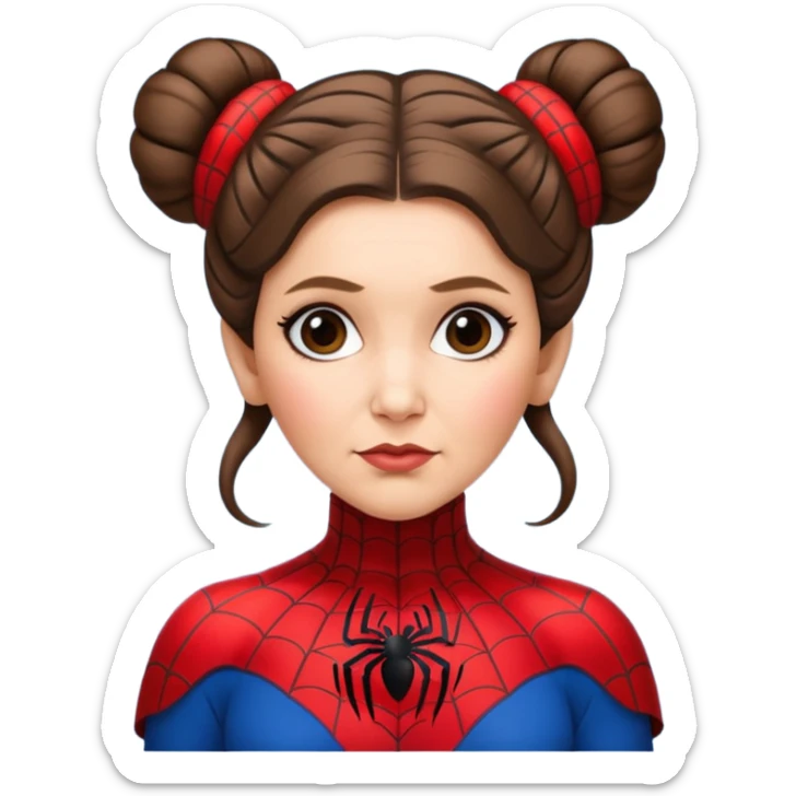 Princess Leia with iconic hair buns wearing a Spiderman suit, emoji style sticker