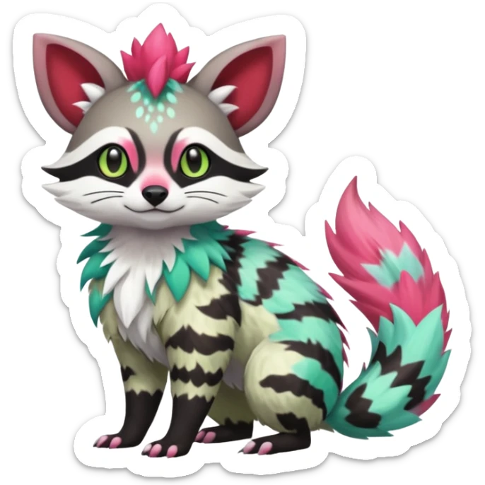 Rare realistic cool cute epic aesthetic colorful Amaura-Shaymin-Civet-Genet-species-Fakemon-hybrid-creature, with markings, full body sticker