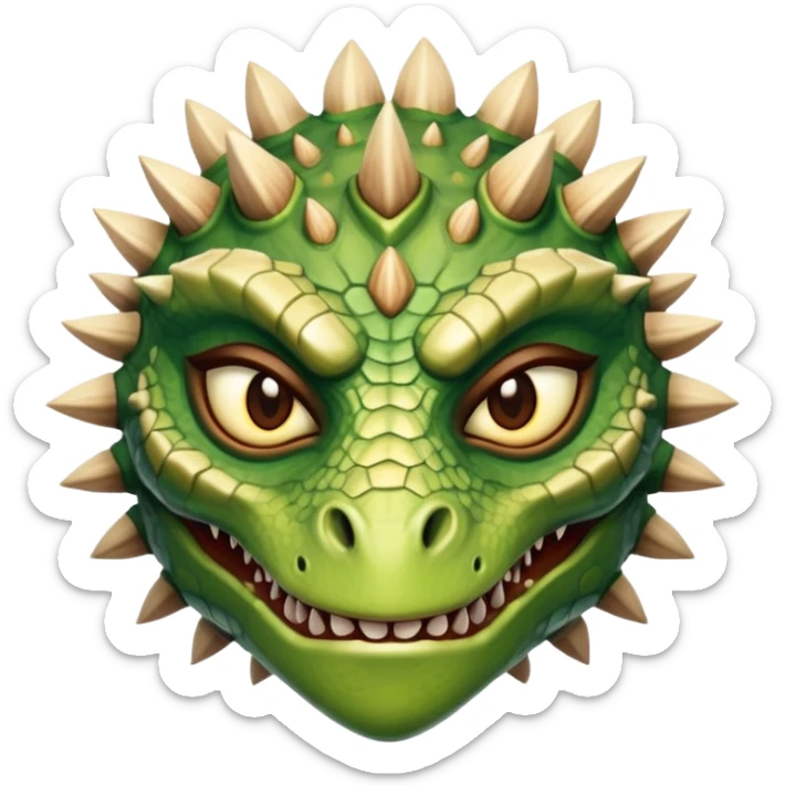 Spiny reptilian human face, warrior with bony scaly face, brown skin and almond lime eyes sticker