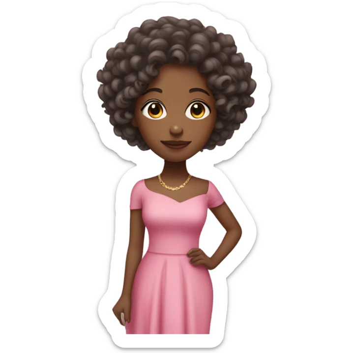 lighter skinned Black woman with curly hair and a cute pink elegant dress  sticker
