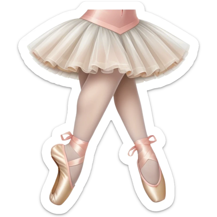Humanless emoji for Ballet: close-up of key ballet attributes like a pair of pointe shoes, a tutu, and a ballet barre. The icon should capture the elegance and precision of ballet, with a focus on these iconic elements. Transparent background. sticker