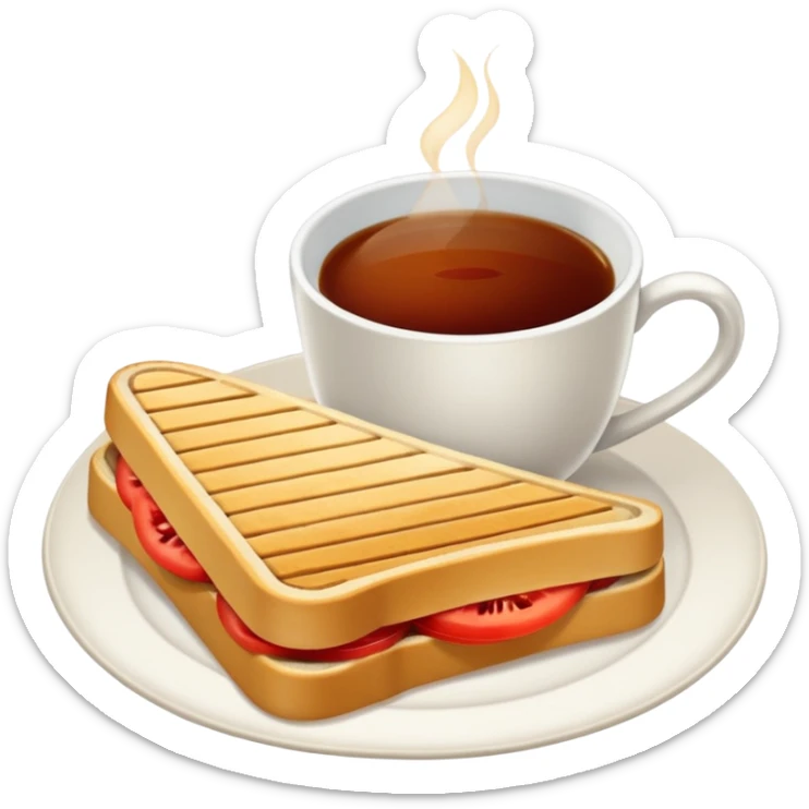 Tost ile çay kaşarlı sucuklu bir tost ve çay bardağında bir çay sticker