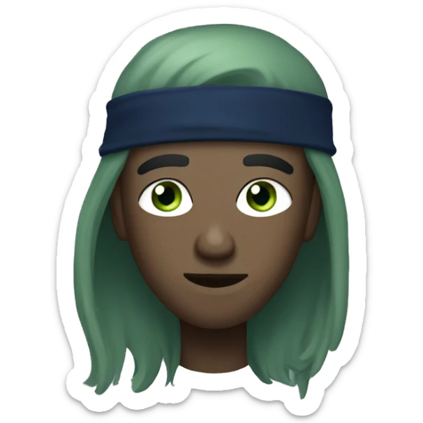 far-skinned guy with navy blue har and sage green eye with his hair covering one of his eyes sticker