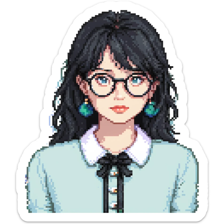 Upper body of Ariel, the Little Mermaid, with black hair and thin round Miu Miu glasses sticker