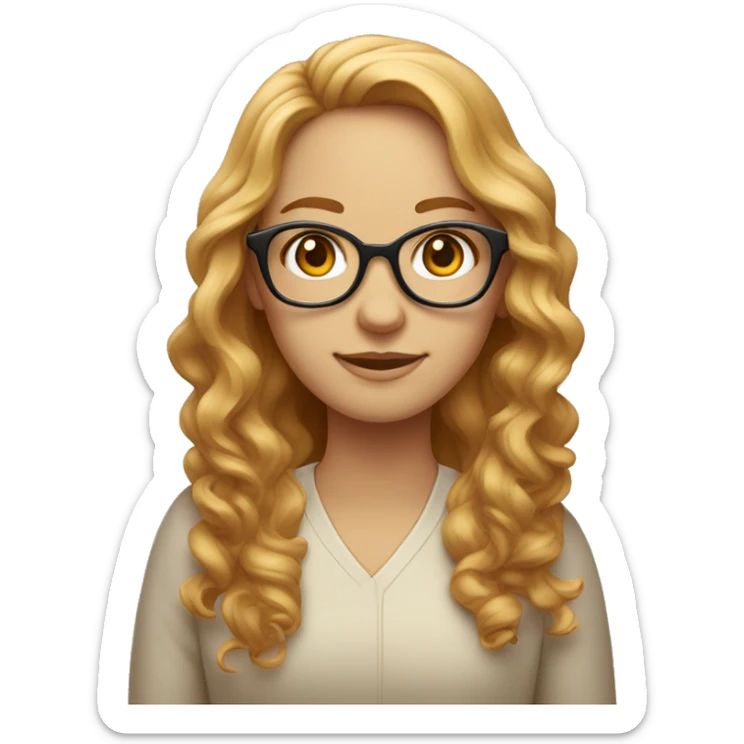 personne, cheveux ondulés et roux blond, peau beige, yeux bleus, lunette beige sticker