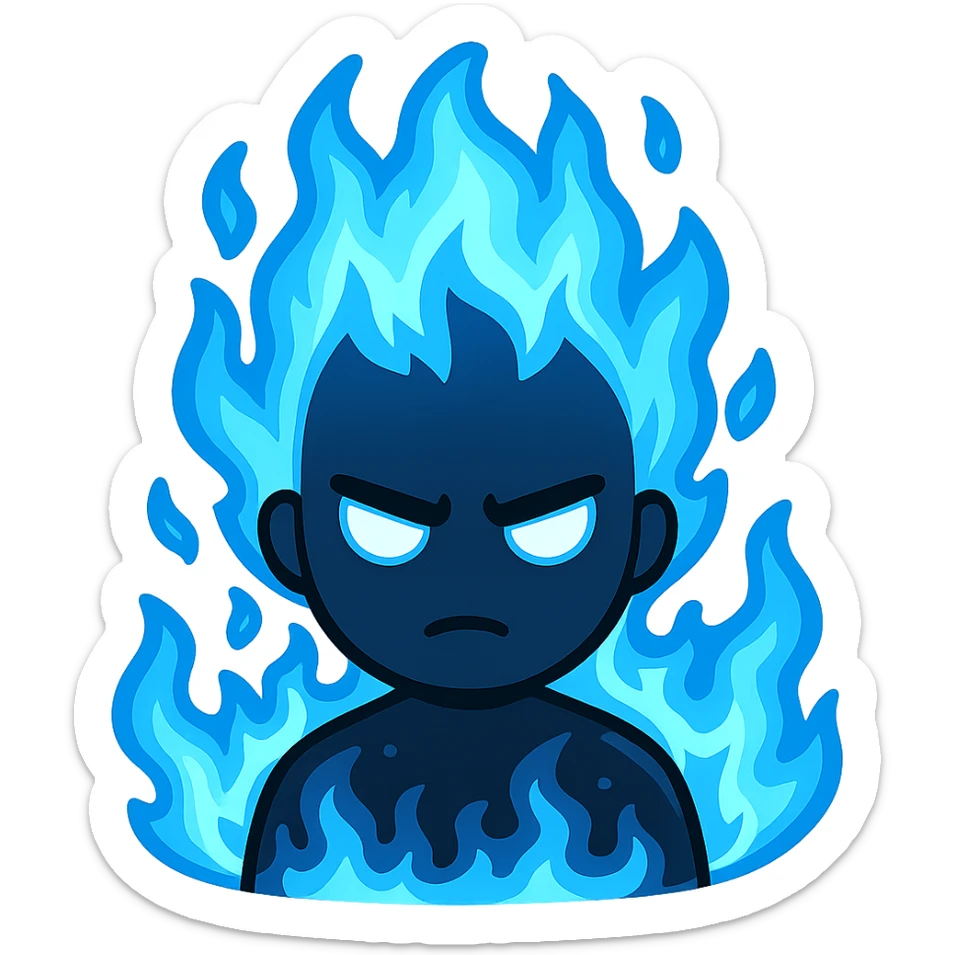 A man who is the embodiment of the blue flame, emoji style, stickerpack for telegram sticker