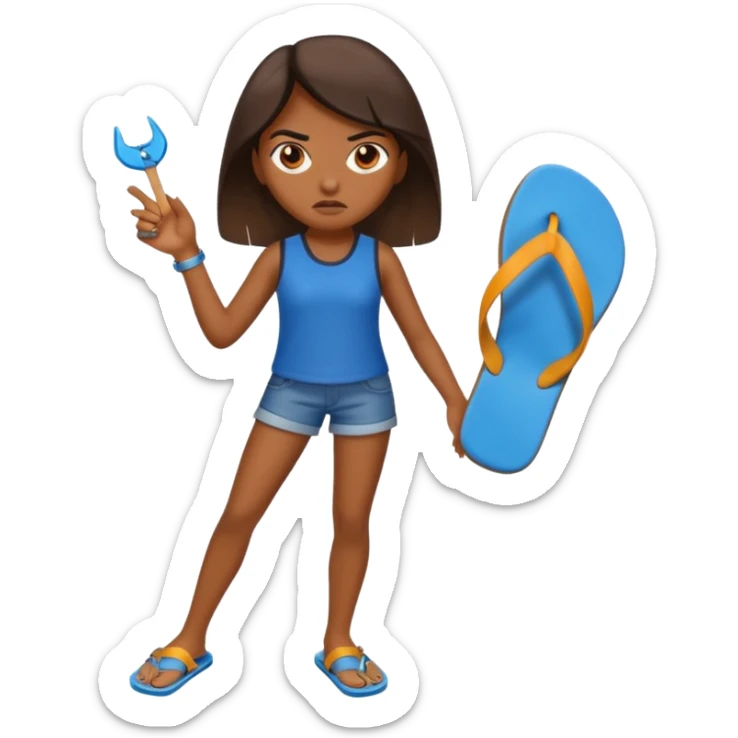 Una chica morena🙎🏽‍♀️enojada con una chancla en la mano sticker