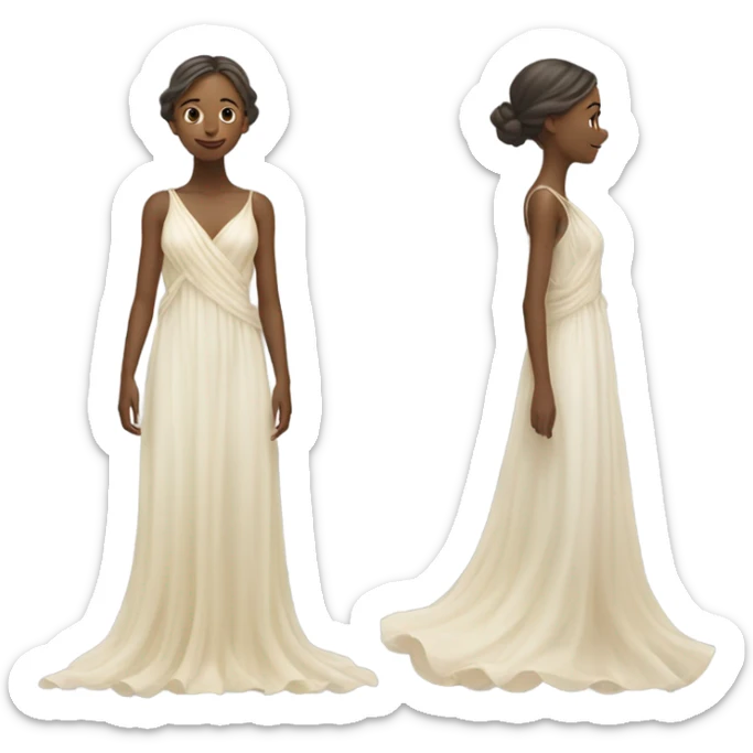 A delicate, ethereal figure of a young woman, dressed in a flowing, diaphanous gown that seems to be made of pure light.  sticker