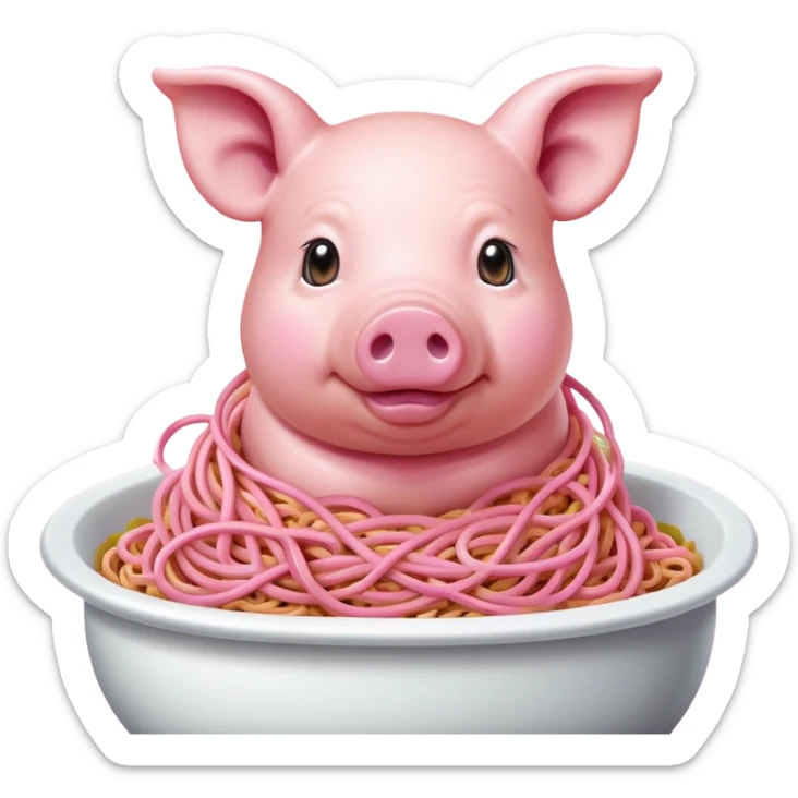   renaissance portrait of monalisa as a pig with pink spaghetti and spam slop background  sticker