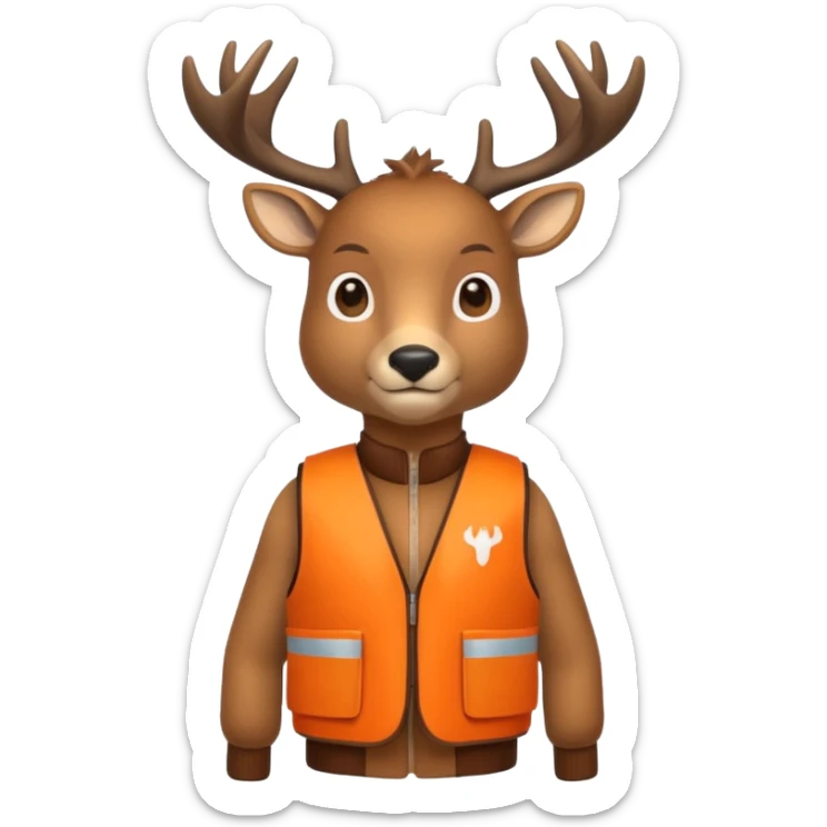 crea una mascota de equipo que sea un venado de cuerpo completo y lleve un chaleco con el nombre de telamon que en el chaleco diga telamon, el chaleco de color naranja sticker