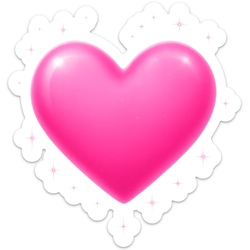 Add bright shine and glow to the pink heart in emoji style with a transparent background, making it look luminous and sparkling. sticker